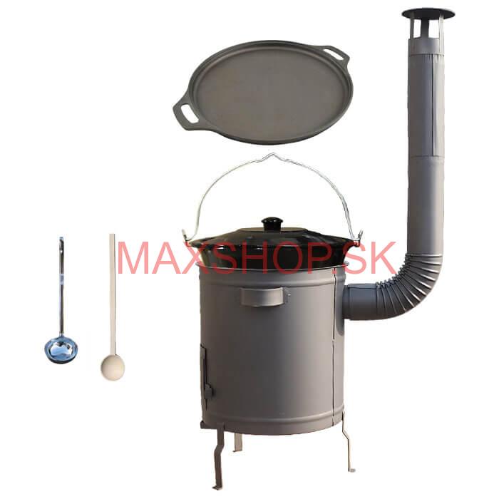 Smaltovaný kotlík 20 L (1,2 mm) + Liatinová panvica 43 cm + hrubostenná (1,5 mm) a žiaruvzdorná kotlina 42 PLUS 600