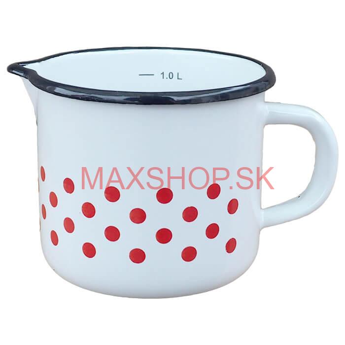 Smaltovaný hrnček s výlevkou 1 L - bodkovaný