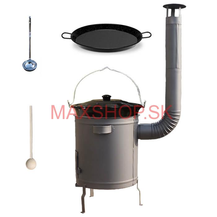 Smaltovaný kotlík 13 L (1,2 mm) + Paella panvica 38 cm + hrubostenná (1,5 mm) žiaruvzdorná kotlina (1,5 mm) 36 PLUS 600