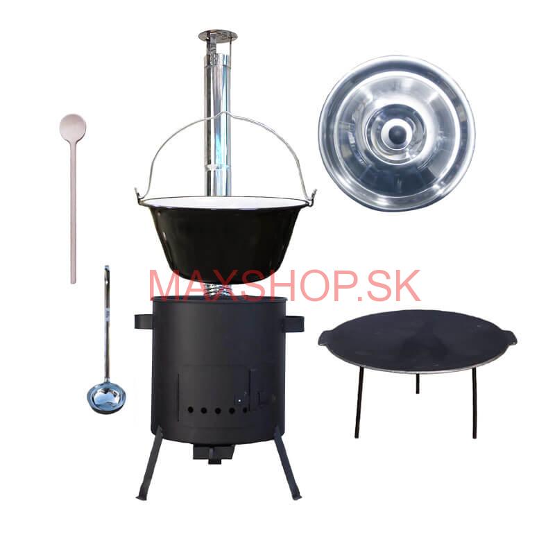 Smaltovaný kotlík 20 L + liatinová panvica 45 cm + žiaruvzdorná kotlina 42 cm PLUS 600