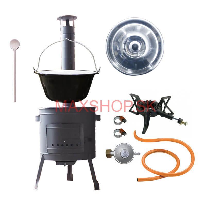 Smaltovaný kotlík (1,2 mm) 25 L + liatinový horák 5,5 kW + nízka kotlina 42 PLUS 600 + nerezová pokrievka INOX