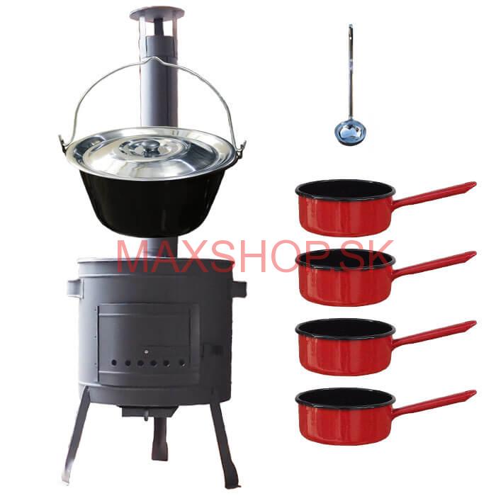 Smaltovaný kotlík 20 L + smaltované rajnice 4 ks + nízka žiaruvzdorná kotlina 42 cm PLUS 600