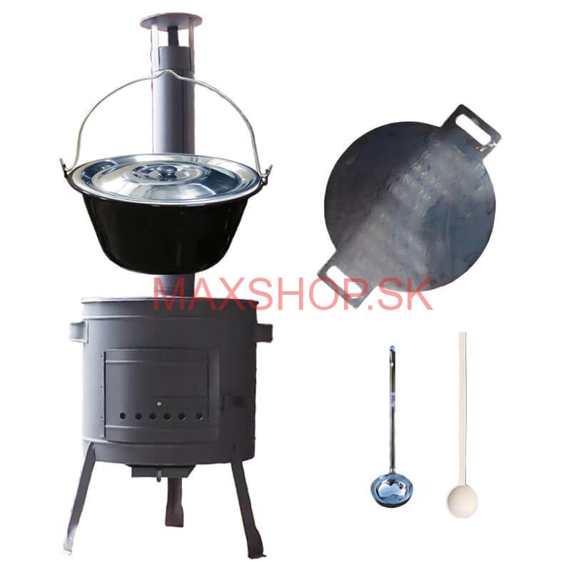 Smaltovaný kotlík 13 L + železná panvica 38 cm UNI + kotlina 36 cm PLUS 600