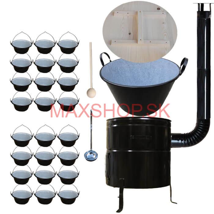 Smaltovaný kotol 100 L + servírovacie kotlíky (24 ks) + vareška a naberačka BIG PARTY