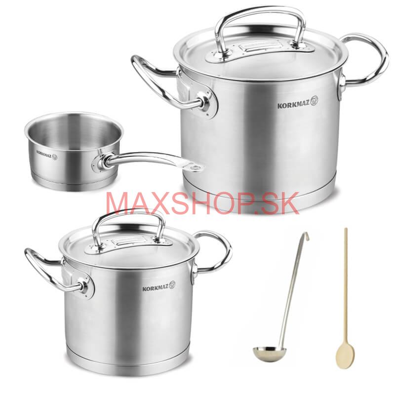 Sada nerezových hrncov s pokrievkou + rajnica 2 + 1 ks 5 L, 9 L, 1,5 L