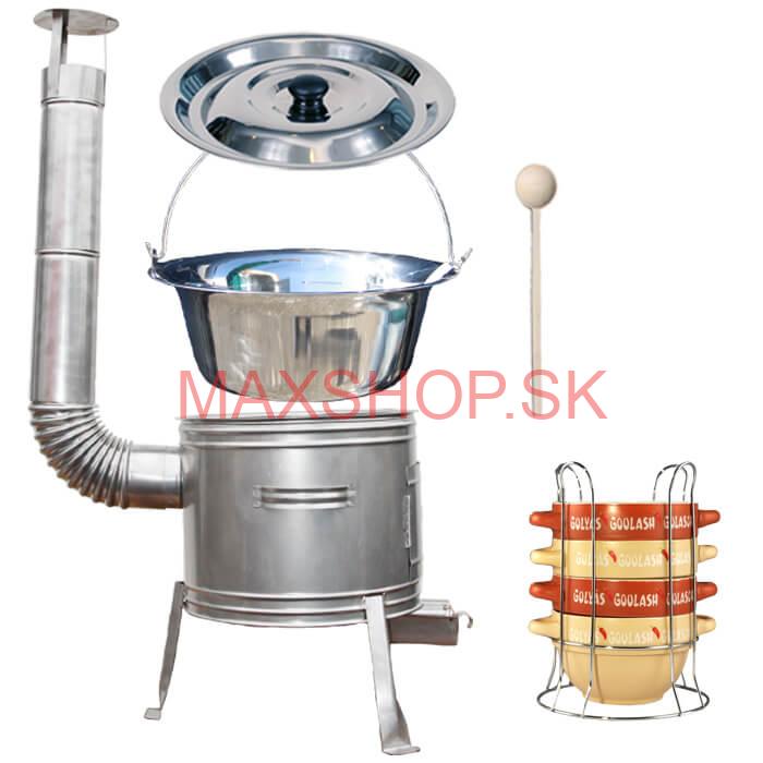 Nerezový kotlík 22 L (0,8 mm) INOX + misky na guláš 4 ks + nerezová kotlina 42 cm TOPLUX