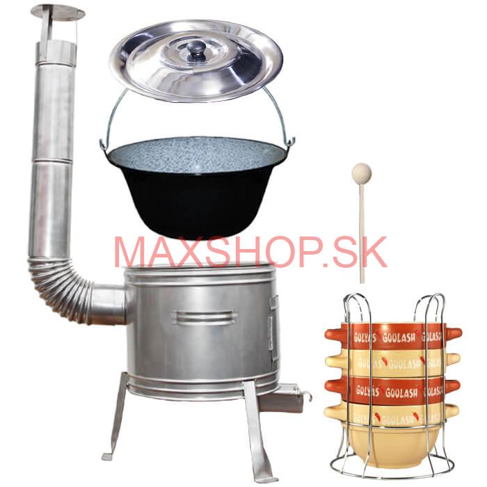 Smaltovaný kotlík 22 L (1,2 mm) + misky na guláš 4 ks + nerezová kotlina 42 cm TOPLUX