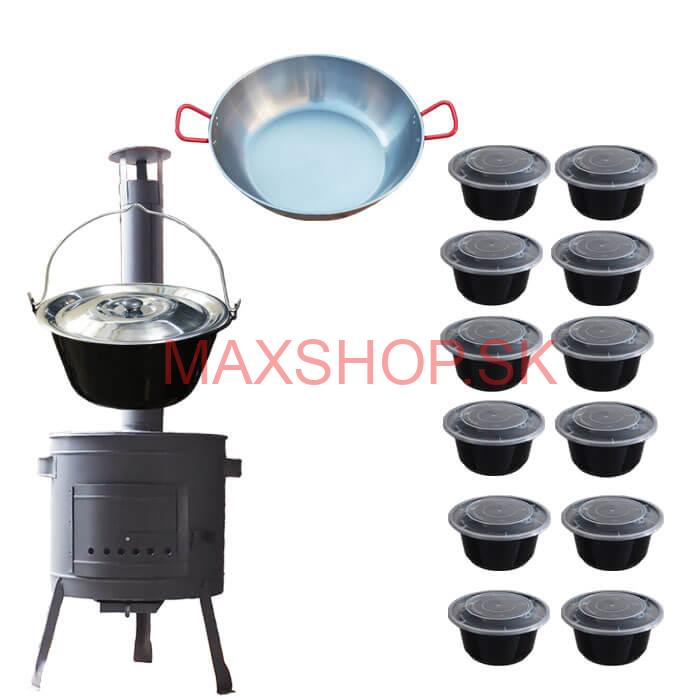 Smaltovaný kotlík 22 L + Panvica PAELLA (WOK) 45 cm + misky 12 ks + nízka kotlina 42 PLUS 600