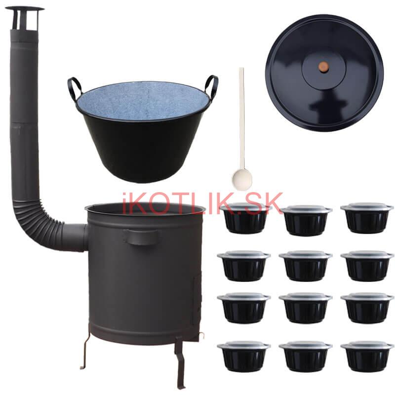 Smaltovaný kotol 60 L + hrubostenná kotlina 53 cm (1,5 mm) STRONG PLUS 600 + misky 12 ks