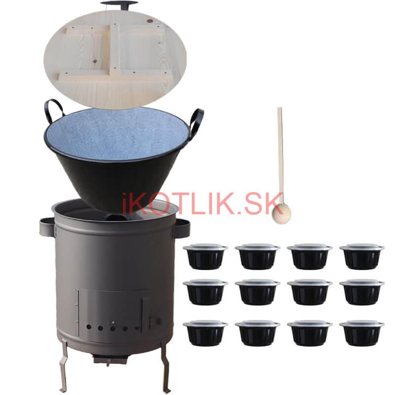 Smaltovaný kotol 100 L + hrubostenná kotlina 60 cm (1,5 mm) STRONG PLUS 600 + misky 12 ks