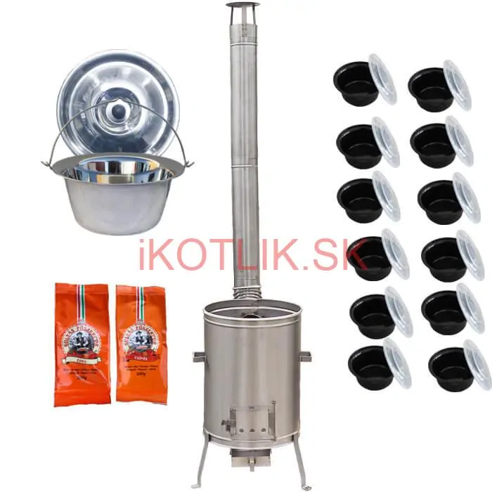 Nerezový kotlík 22 L (0,8 mm) INOX + nerezová kotlina 42 cm LUX + misky 12 ks + 2 x korenie na guláš 100 g