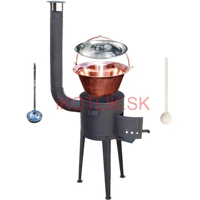 Medený kotlík 20 L (1,2 mm) + vysoká žiaruvzdorná kotlina (2,0 mm) HODO 42 cm PLUS 600 + vareška + naberačka