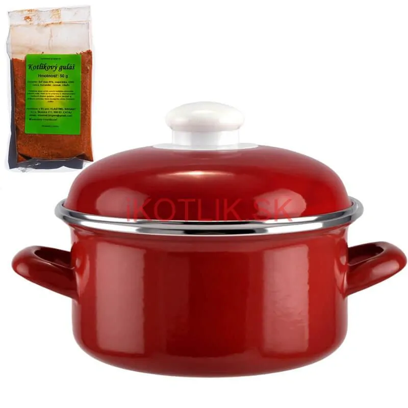 Smaltovaný kastról s pokrievkou 2 L červený + pikantná zmes korenia 50 g Kotlíkový guláš