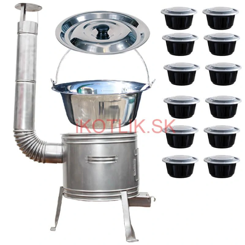 Nerezový kotlík 22 L (0,8 mm) INOX + Nerezová kotlina 42 INOX + misky 12 ks