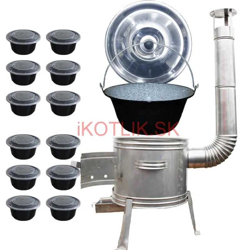 Smaltovaný kotlík 25 L + Nerezová kotlina 42 INOX + misky 12 ks