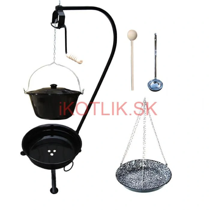 Smaltovaný kotlík 10 L + smaltovaná panvica + prenosné ohnisko