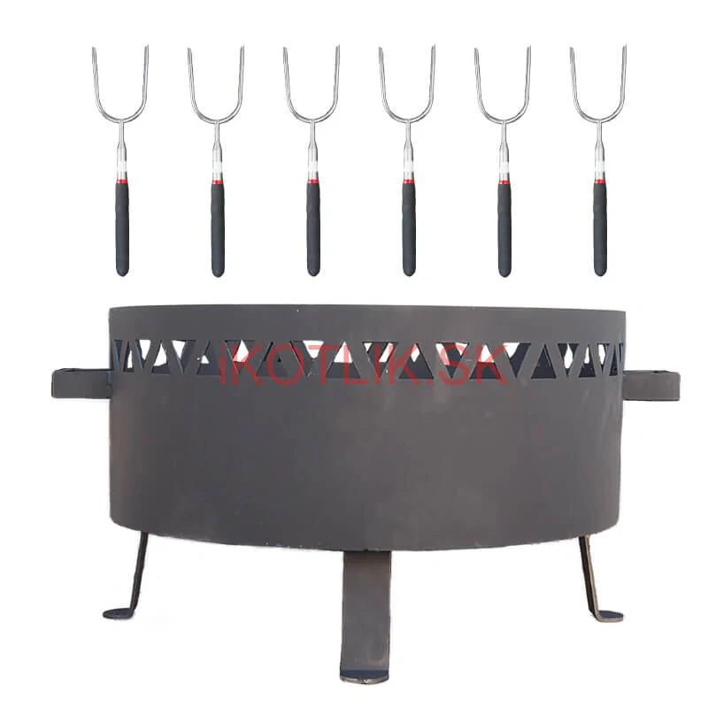 Prenosné ohnisko kov (1,5 mm) FIFO žiaruvzdorná farba PLUS 600 + Vidličky na opekanie teleskopické 6 ks