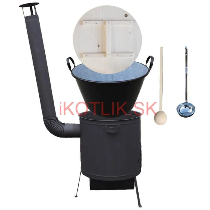 Smaltovaný kotol 100 L + žiaruvzdorná kotlina 42 PLUS 600 4 MM + varecha a naberačka BIG PARTY