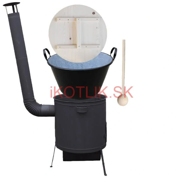 Zabíjačkový smaltovaný kotol 100 L, žiaruvzdorná kotlina 42 PLUS 600 4 MM, drevená pokrievka + vareška