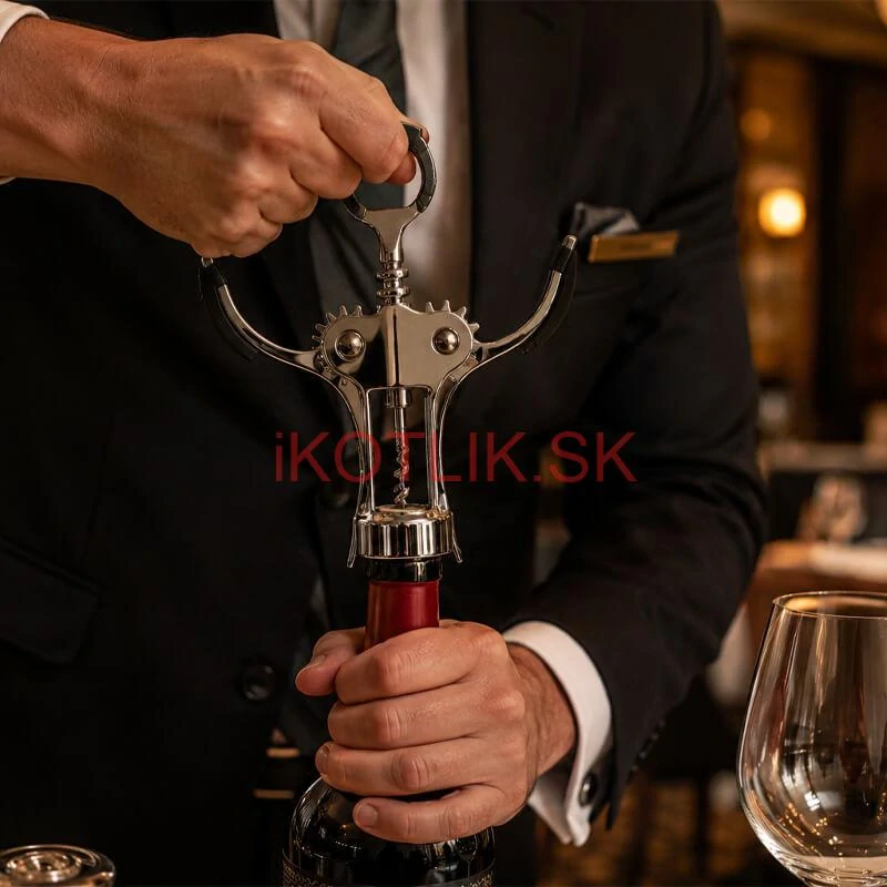 Otvárač na víno – kovová vývrtka s pákovým systémom