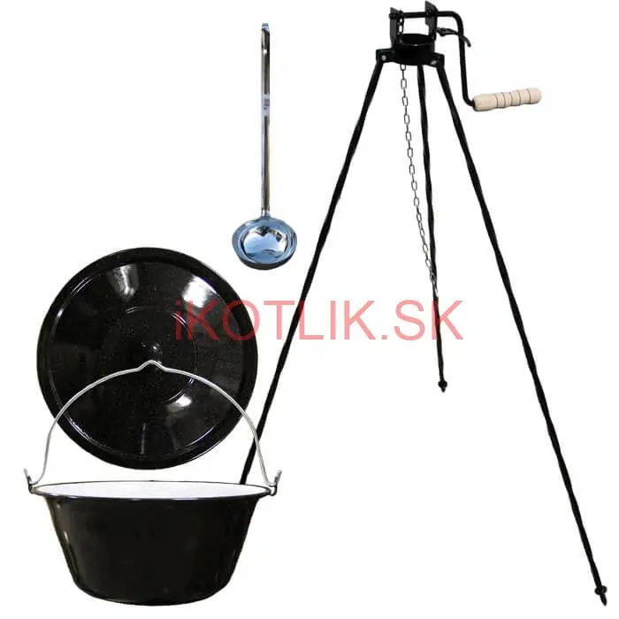 Smaltovaný kotlík 16 L + pokrievka + stojan s kladkou VAR