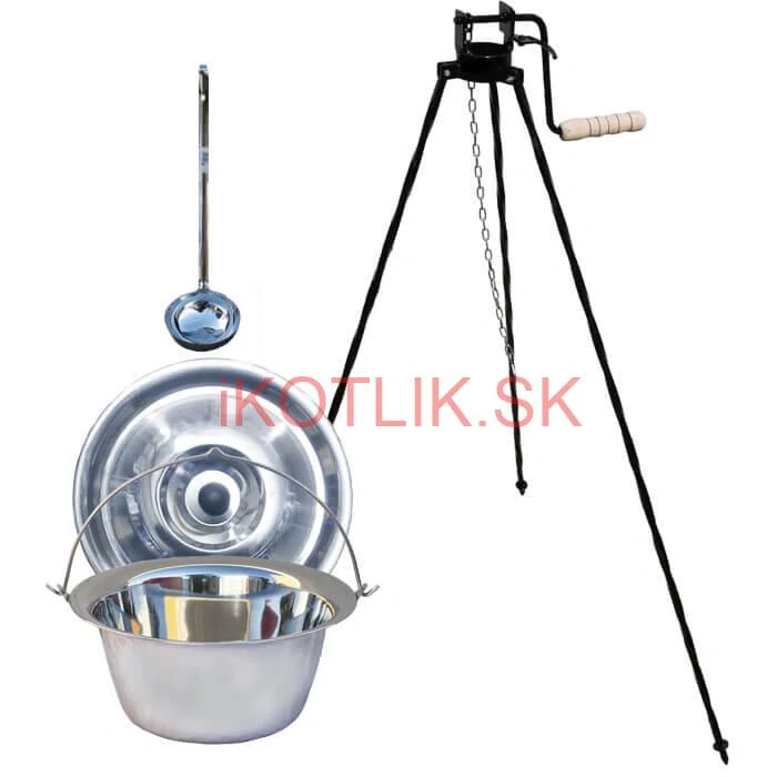 Antikorový kotlík 10 L + pokrievka + stojan s kladkou VAR