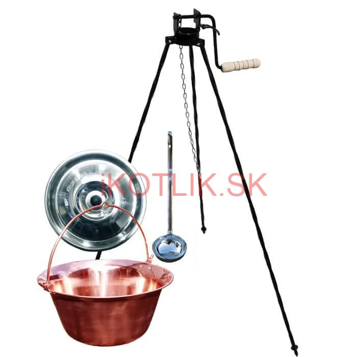 Medený kotlík 14 L (1,2 mm) + pokrievka + stojan s kladkou VAR