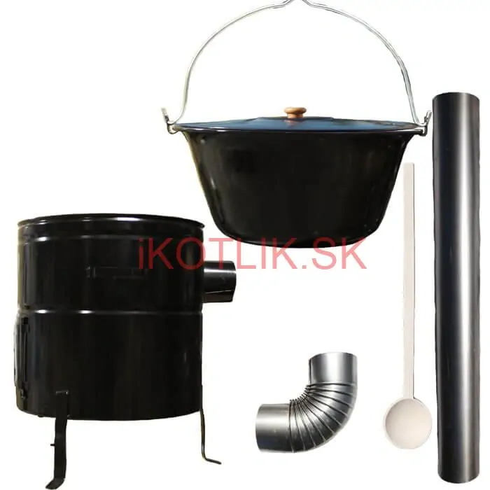 Smaltovaný kotlík 40 L (1,2 mm) + kovová kotlina 53 CLASSIC (KOV) + dymovod Max Party