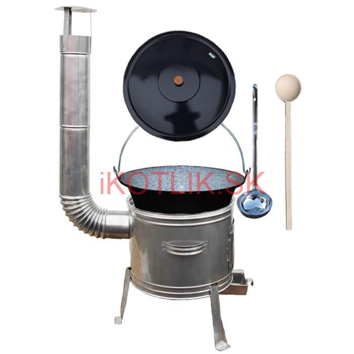 Smaltovaný kotlík 30 L (1,2 mm) + nerezová kotlina 45 cm + vareška a naberačka TOPLUX