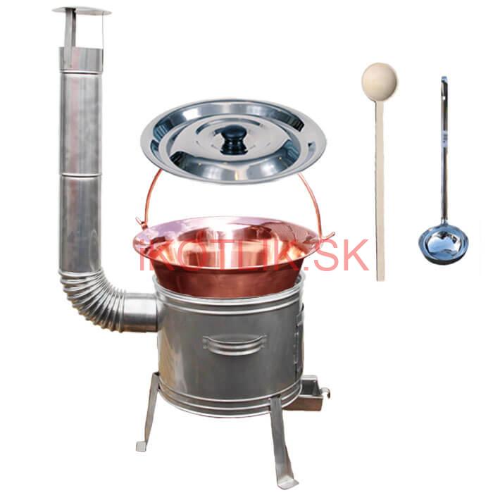 Medený kotlík 30 L (1,2 mm) + nerezová kotlina 45 cm + vareška a naberačka TOPLUX