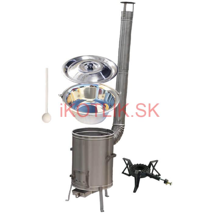 Antikorový kotlík 15 L (1,2 mm) + nerezová kotlina 36 cm + liatinový horák 7 kW, vareška LUX