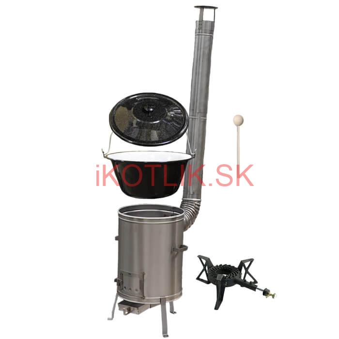 Smaltovaný kotlík 13 L (1,2 mm) + nerezová kotlina 36 cm + liatinový horák 7 kW, vareška LUX