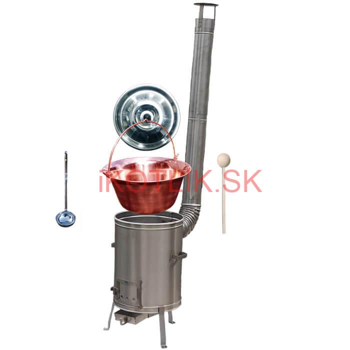 Medený kotlík 30 L (1,2 mm) + nerezová kotlina 45 cm + vareška a naberačka LUX