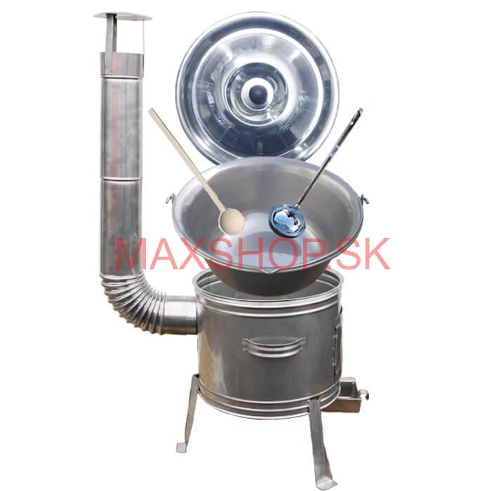 Železný kotlík 30 L (0,75 mm) + nerezová kotlina 45 cm + vareška a naberačka TOPLUX