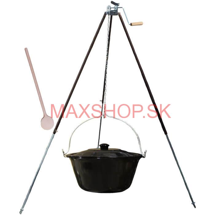Smaltovaný kotlík 16 L (1,2 mm) + teleskopická trojnožka s poistnou kladkou + pokrievka