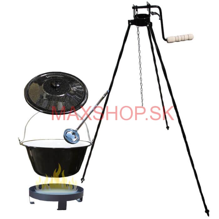 Smaltovaný kotlík 20 L (1,2 mm) + Ohnisko + stojan s kladkou VAR