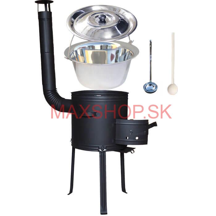 Antikorový kotlík 20 L (1,2 mm) + kovová kotlina s vysokými nožičkami 42 cm + vareška a naberačka