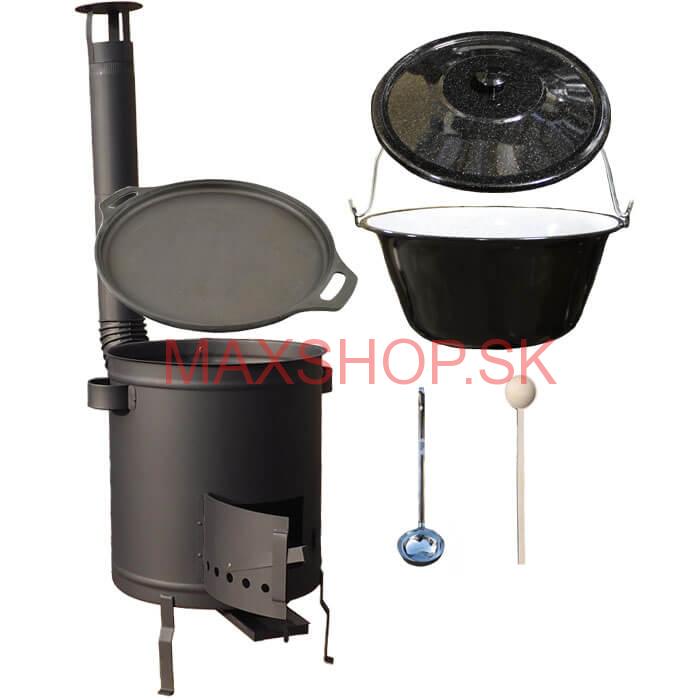 Smaltovaný kotlík 20 L (1,2 mm) + Liatinová panvica 43 cm + hrubostenná (1,5 mm) a žiaruvzdorná kotlina 42 PLUS 600