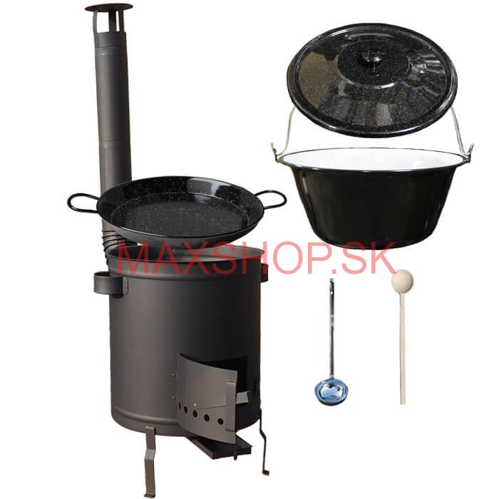 Smaltovaný kotlík 13 L (1,2 mm) + Paella panvica 38 cm + hrubostenná (1,5 mm) žiaruvzdorná kotlina (1,5 mm) 36 PLUS 600