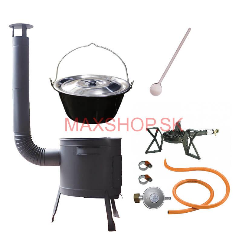 Smaltovaný kotlík (1,2 mm) 30 L + liatinový horák 5,5 kW + nízka kotlina 45 PLUS 600 + nerezová pokrievka INOX