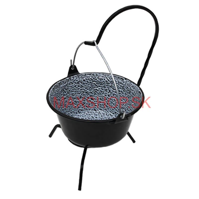 Servírovací kotlík na guláš smaltovaný čierny 0,8 l + stojan