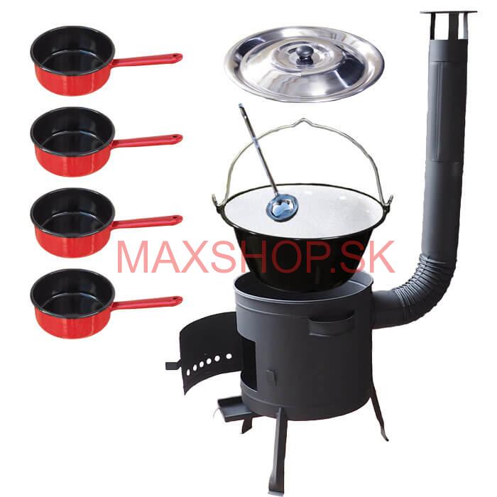 Smaltovaný kotlík 20 L + smaltované rajnice 4 ks + nízka žiaruvzdorná kotlina 42 cm PLUS 600