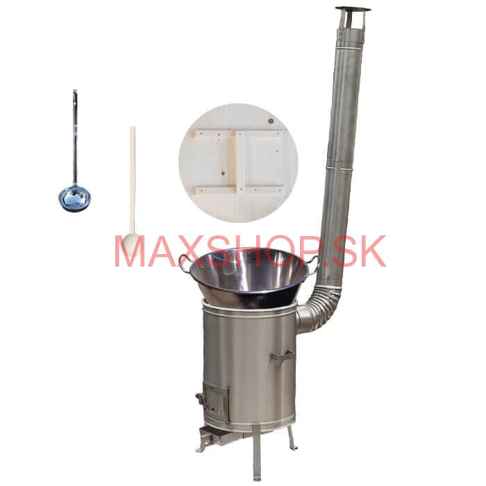 Zabíjačkový nerezový kotol 100 L + nerezová kotlina 60 cm + vareška a naberačka