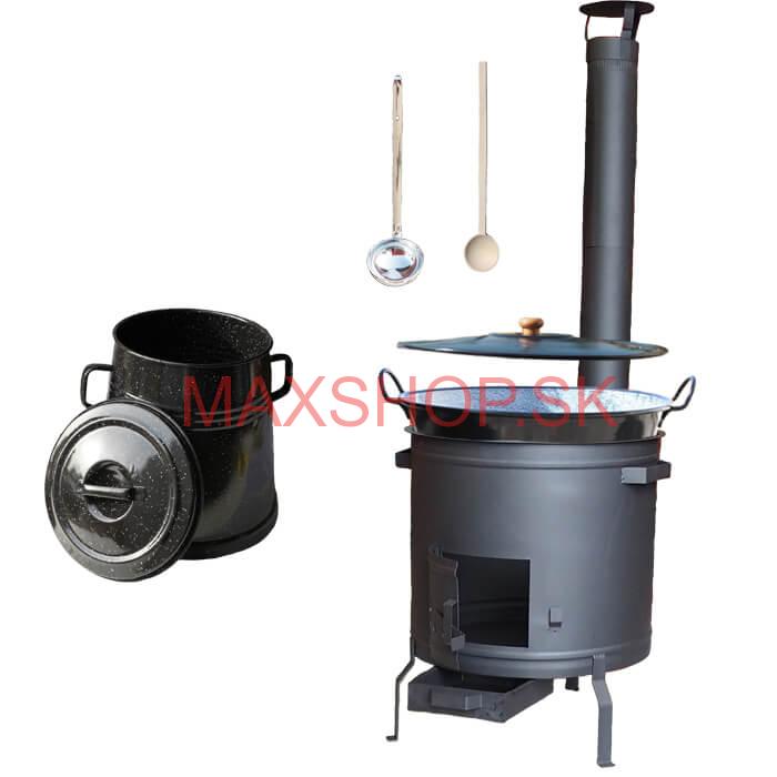 Smaltovaný kotol 50 L + žiaruvzdorná kotlina 50 cm PLUS 600 + Nádoba na masť 10 L