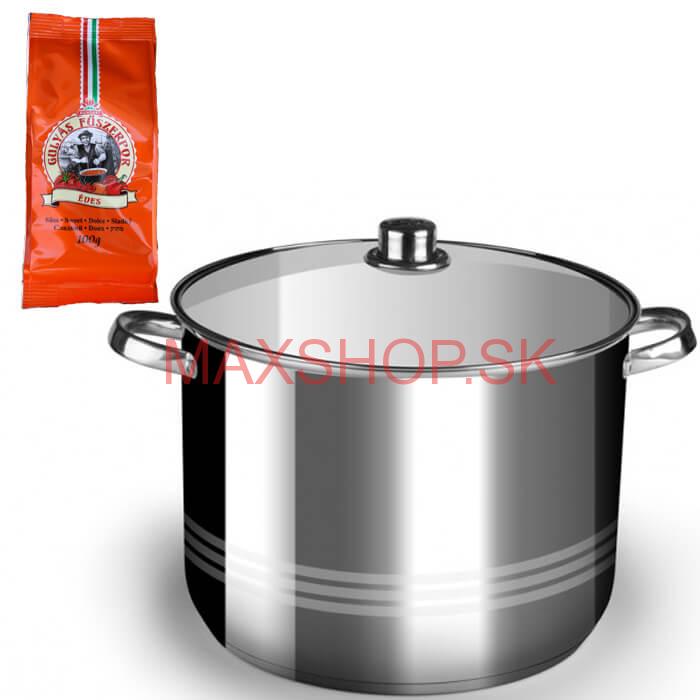 Nerezový hrniec 13 L + sklenená pokrievka + paprikové korenie na guláš - sladké 100 g