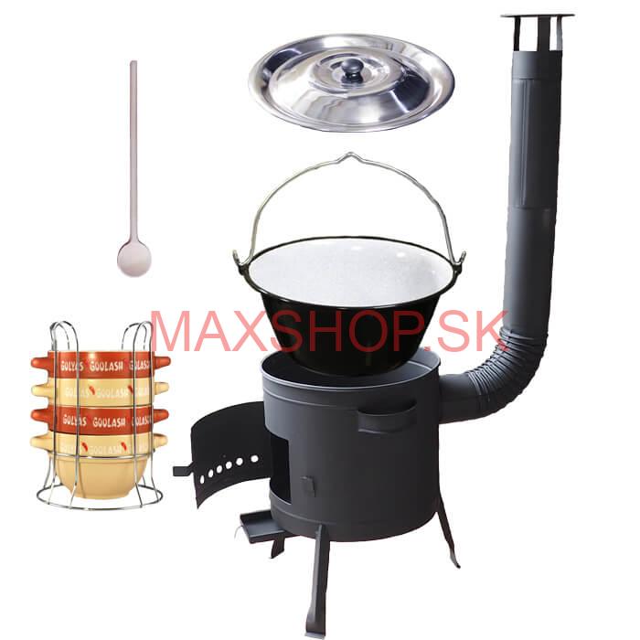 Smaltovaný kotlík 22 L (1,2 mm) + misky na guláš 4 ks + nízka žiaruvzdorná kotlina 42 PLUS 600