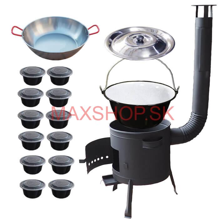 Smaltovaný kotlík 22 L + Panvica PAELLA (WOK) 45 cm + misky 12 ks + nízka kotlina 42 PLUS 600