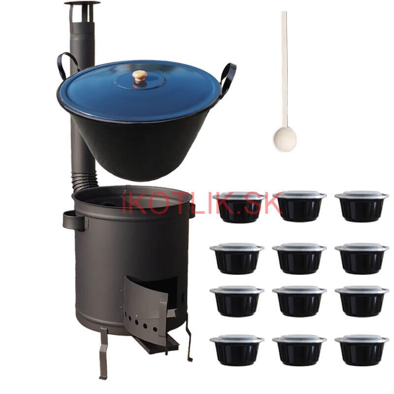 Smaltovaný kotol 60 L + hrubostenná kotlina 53 cm (1,5 mm) STRONG PLUS 600 + misky 12 ks