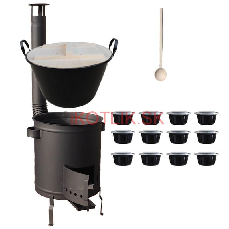 Smaltovaný kotol 100 L + hrubostenná kotlina 60 cm (1,5 mm) STRONG PLUS 600 + misky 12 ks