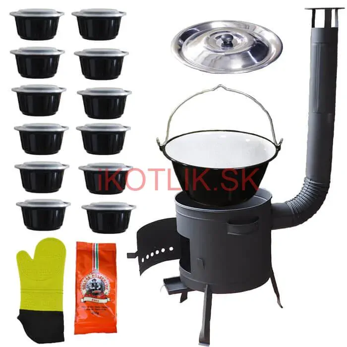 Smaltovaný kotlík 22 L (1,2 mm) + misky 12 ks + nízka žiaruvzdorná kotlina (1,0 mm) 42 PLUS 600